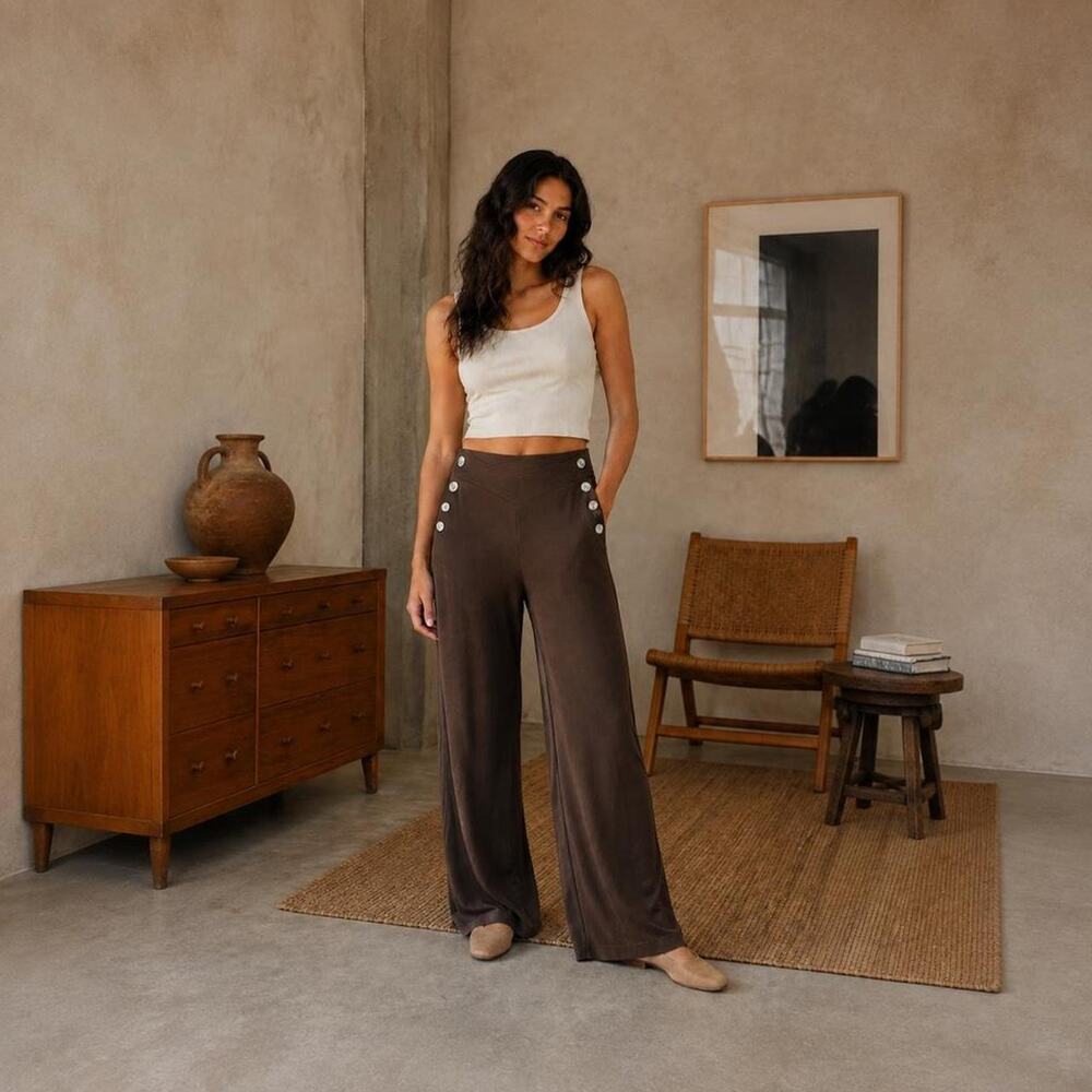 Bleusalt Palazzo Sailor Pant Coco Brown Wide Leg Size 4